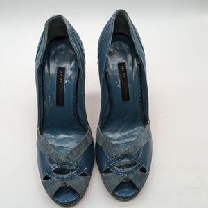 Marc Jacobs Italian-made Blue Suede Leather Cutouts Peep Toe Pumps Women's 6M